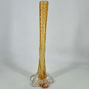 Vintage amber swung glass vase w flower shaped base